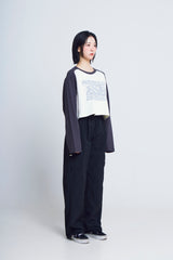 オープンアームホールハートラグラン ½Tシャツ (charcoal/ivory)