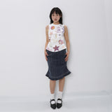 CONFUN 25SS original printed sleeveless pleated sleeveless vest top