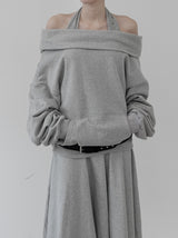 Enri cowl neck hood off-shoulder sweatshirt