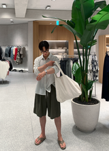 [ LOOKPLE x LEBELMENT ] クールピンタックリネンワイドショーツ