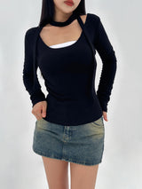 [SOFT-FIT/BODY SHAPING/SCARF SET] SCARF & CHOKER TEE - 2 COLOR