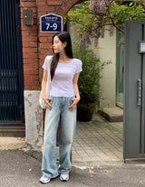ライトブルーウォッシングワイドデニムパンツ
