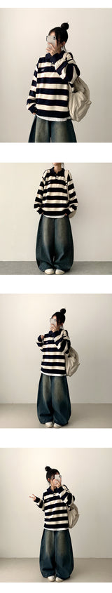 Judd side pin tuck incision denim wide pants 