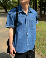 Parallel denim short sleeve shirt