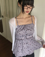Cushing Flower Pattern Frill Sleeveless Blouse