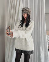 Unbalanced angora zipper knit