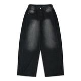 Side Pintuck Wide Denim Pants - Black