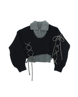 laceup ribbon knitset(black)