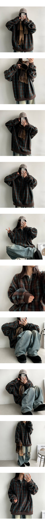 Paden thick boxy fleece checkered collar sweatshirt