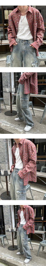 【S/S】シアサッカーチェックシャツ(3color)