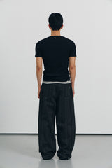 Need stripe wide denim pants(Black)