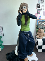 TRACK WIDE TAPING BALLOON LONG PANTS 💙🖤🤍3COLOR