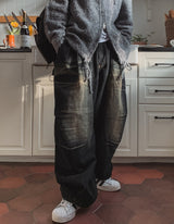 Lowkey Washing Quilting Balloon Denim Pants
