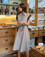 Tenza Stripe Sleeveless Shirt One Piece (Belt Set)