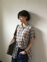 Weds check short-sleeve blouse (2color)