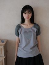 ハートグリッターTシャツ -グレー