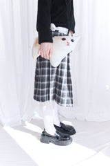 wool banding checkered midi skirt