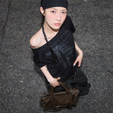 Divine Cross One-Shoulder Tee (Black) F25QB138