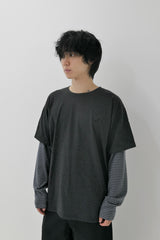 レイヤードストライプTシャツ チャコール