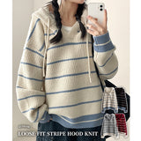 Foaming Stripe Dangara Boxy Fit Knit Hooded