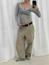 Sand dyeing curved cotton pants(3color)