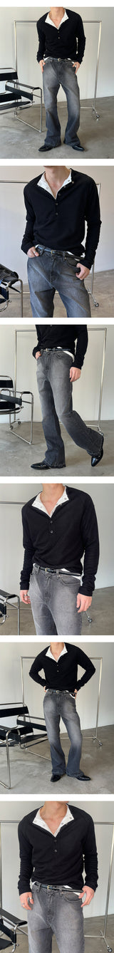 [S/S] Deep muscle henry neck knit sleeves(3color)