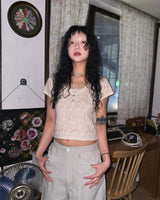 (2color) Flower Lace Crop Short Sleeve Tee