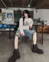 ブロングダメージバミューダデニムパンツ