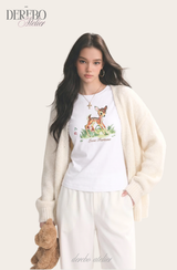 バンビ ラウンド スパンデックス ロングスリーブ Tシャツ