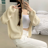 Ribbed alpaca long-sleeved cardigan