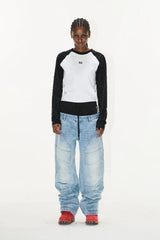 ダブルウエストディストーティドランバージーンズ