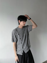 Roa Diagonal Button Short Sleeve Knit