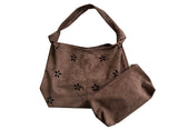 Brown Haze Flower Punching Suede Twist Shoulder Bag (Brown)