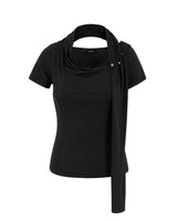 Cowl Neck Scarf T-Shirt _ BLACK