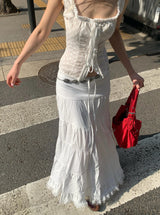 maxi white long skirt