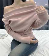 (LOWEST PRICE!/6 COLORS♥/END-OF-YEAR LOOK♥) シアーフリースソフトロングスリーブオフショルダーニット 6 COLORS♥