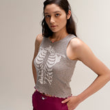 Floral Bone Sleeveless Gray