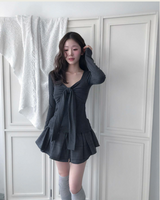 apple deep shirring ribbon glam top