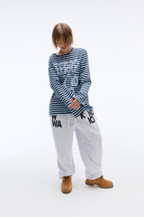 Weekend warrior typography printing stripe long sleeve (Sky-blue)