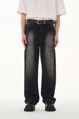 ウォッシュドストレートエンブロイダードデニム