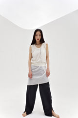 Linen oval neck knit, Cream