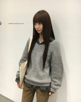 [ORIGINAL] Furry Loose-Fit V-Neck Knit