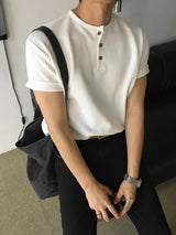 [A-T0138] ワッフルヘンリーネッククロップ半袖Tシャツ (5色)