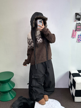 フリース❤ストリング🎀リボンカーゴナイロンポケットパンツ🖤🎀2カラー