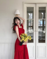 [ resort color 🍒 ] レッドパイバックストラップフローラルops
