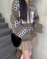 Deer knit zip up