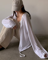 Fillet linen hooded cardigan