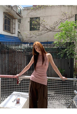 Indie pink back beads sleeveless t-shirt