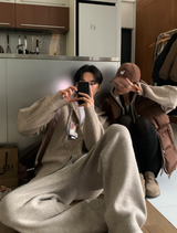 【セットアップ】Logane Maison ニットフーディー ジップアップ ワイドパンツ セット
