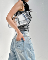 (FALL/WINTER KNIT) KNIT STRIPED SEMI-CROPPED LAYERED INNER TURTLE-NECK THICK TANK - 2 COLOR